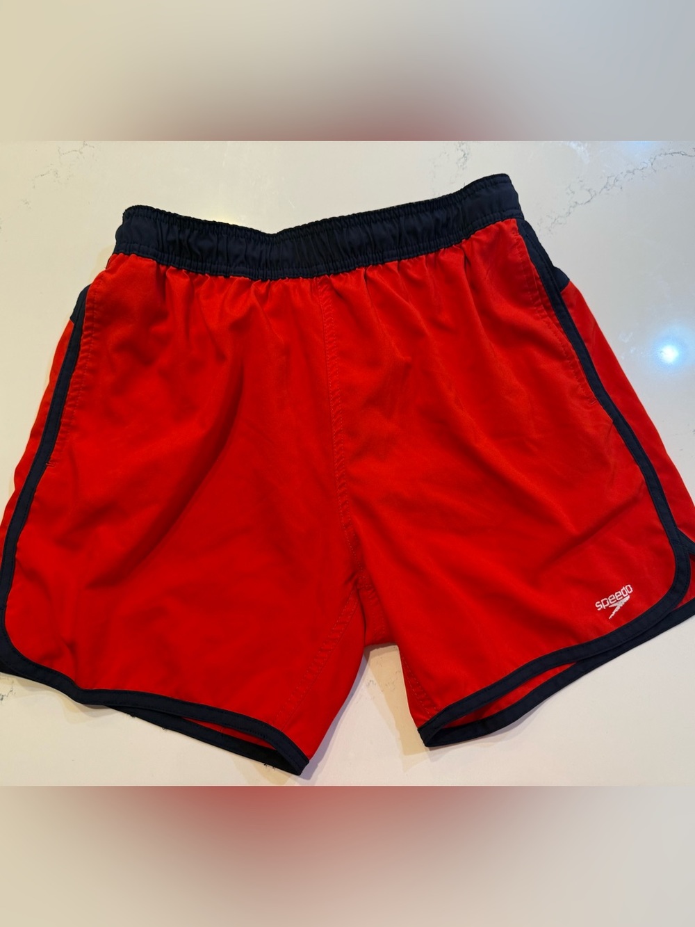 Speedo Red Athletic Swim Shorts with Navy Trim